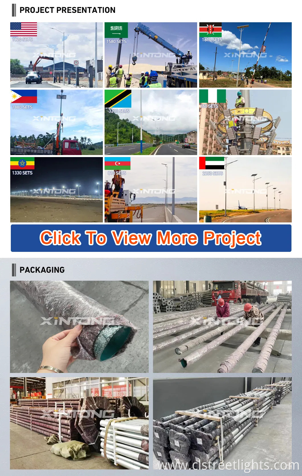 XINTONG Split Type Solar Outdoor LED Garden Street Post Lamp Pole Split-Type Street Light Pole